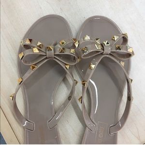 Beige and gold studded sandals